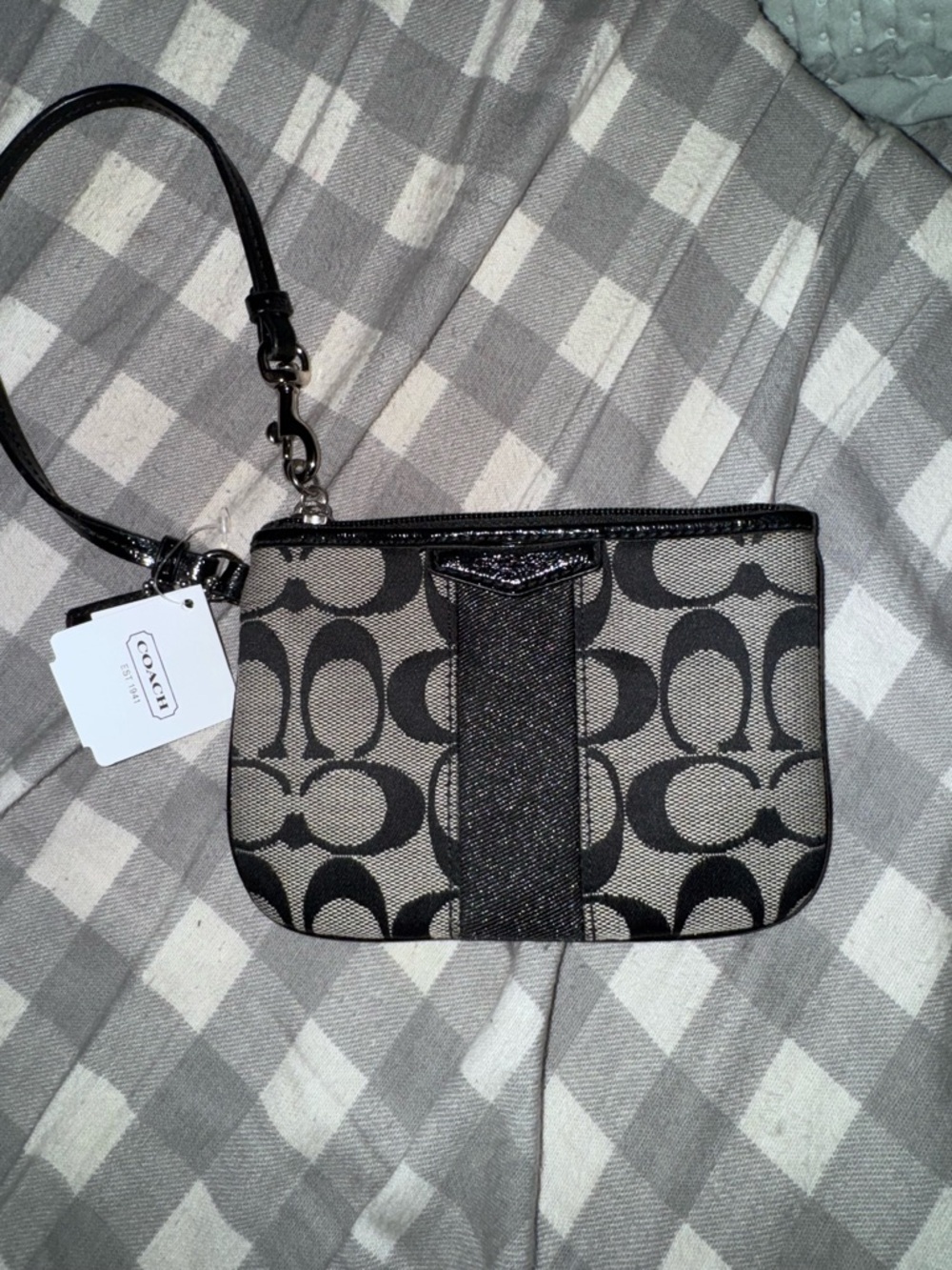 Coach Signature Canvas Black and gray Wristlet NWT!
